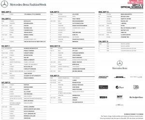 Mercedes Benz Fashion Week Schedule - New York City - Sept 2012