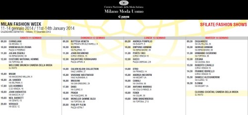 Milano Moda Uomo - Schauenplan