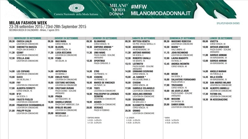 Milano Moda Donna - Schedule