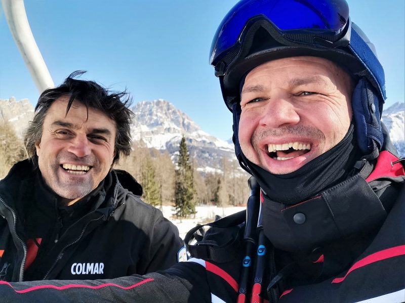 Im Lift mit Kristian Ghedina in Cortina d’Ampezzo