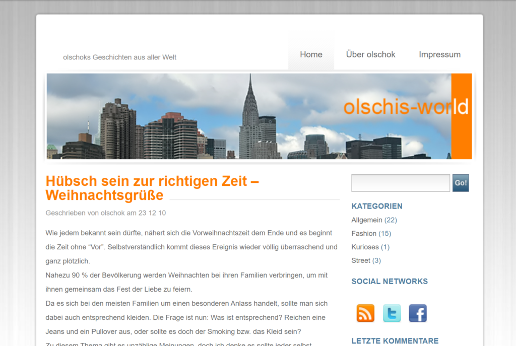 Screenshot der Seite olschis-world vom 23.12.2010