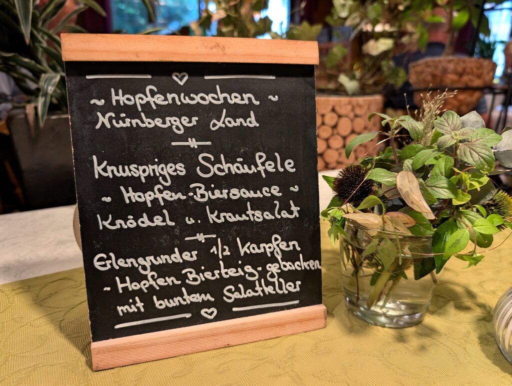 Menü im Cafe Bauer in Hersbruck im Nürnberger Land im Rahmen der Hopfenwochen