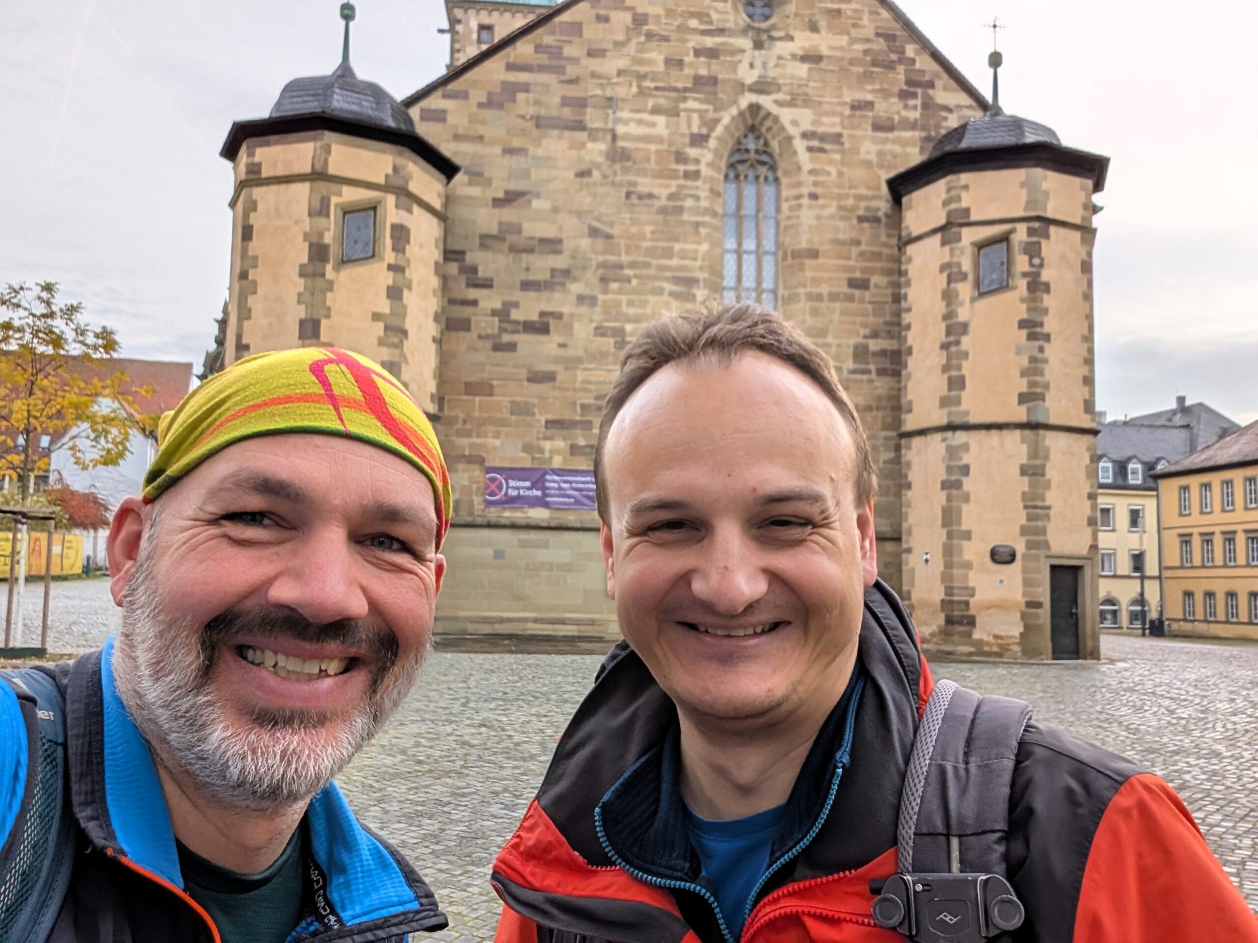 Marco und ich auf dem Weg zum 3-Tälerweg im Schweinfurter Oberland