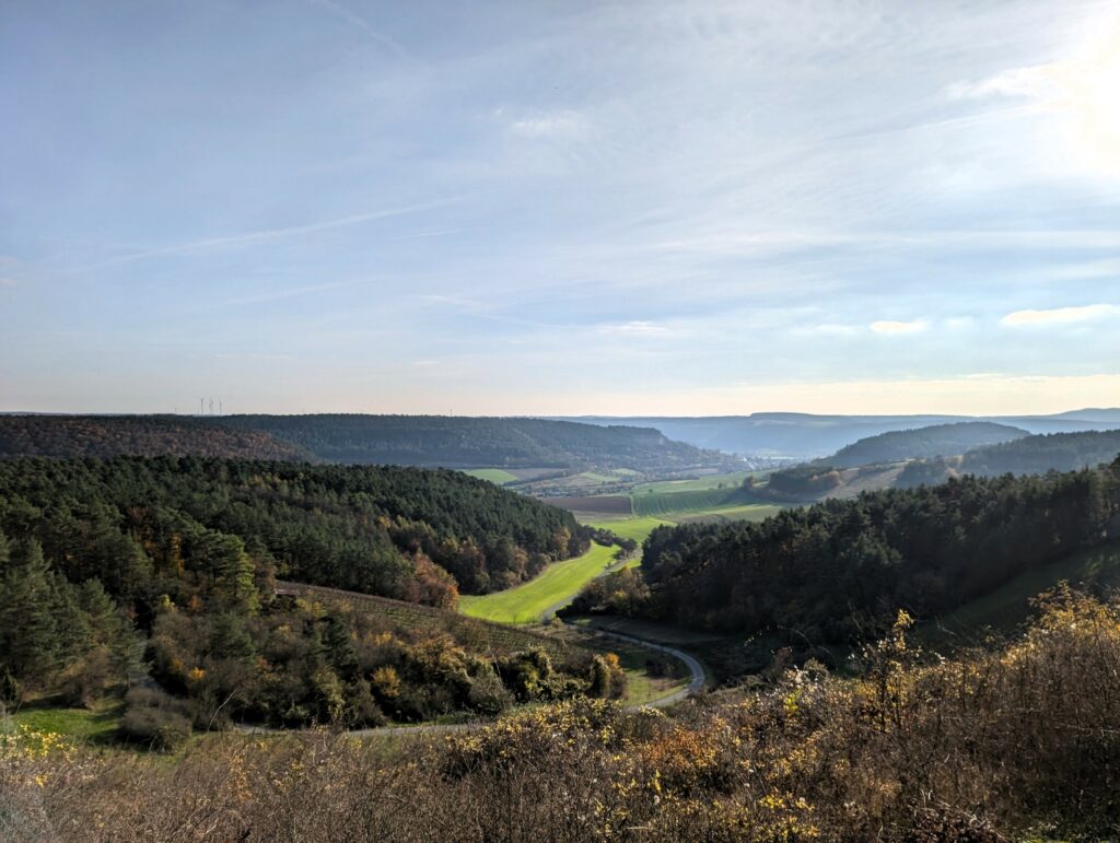 Schöne Aussicht auf der Wanderung Wein, Wald und Wild Runde beim Hammelburg
